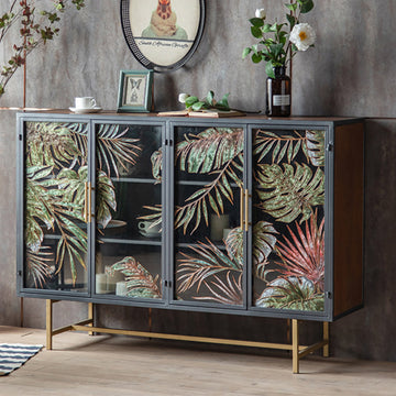 53" Modern Painted Sideboard Buffet with Glass Doors and Shelves